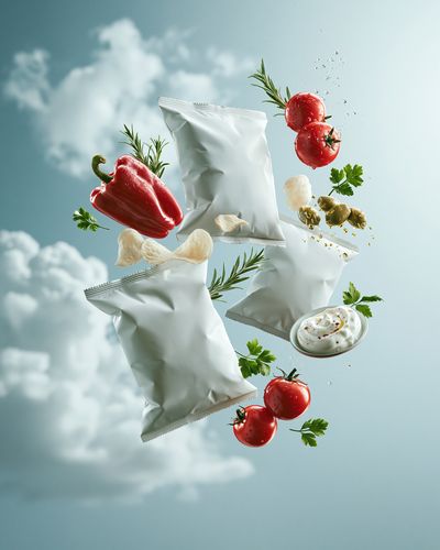Floating Snack Pack Still Life Poster.