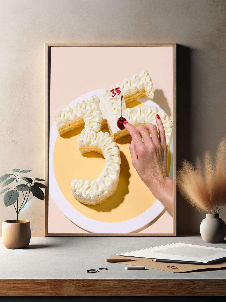 Number 35 Cake Photography Poster. — room view 2