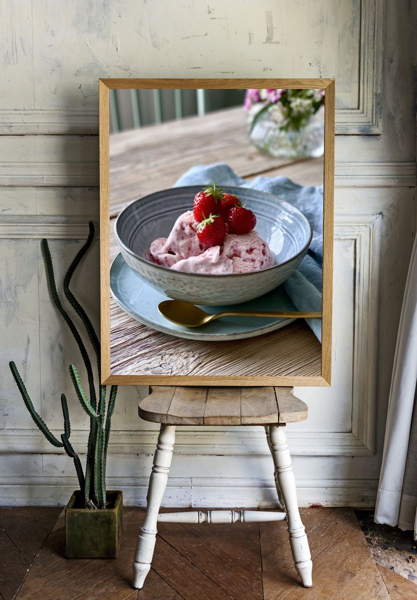 Strawberry Ice Cream Still Life Poster. room preview