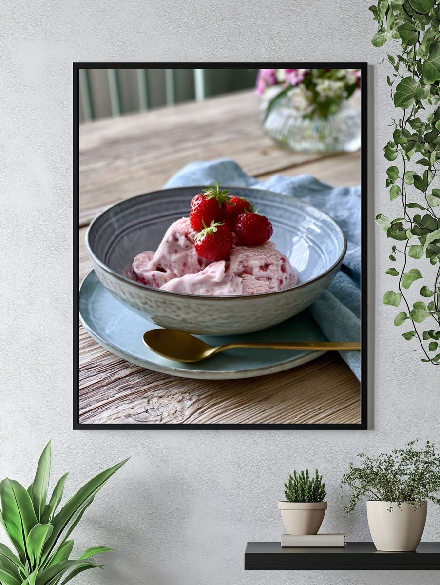 Strawberry Ice Cream Still Life Poster. — room view 4