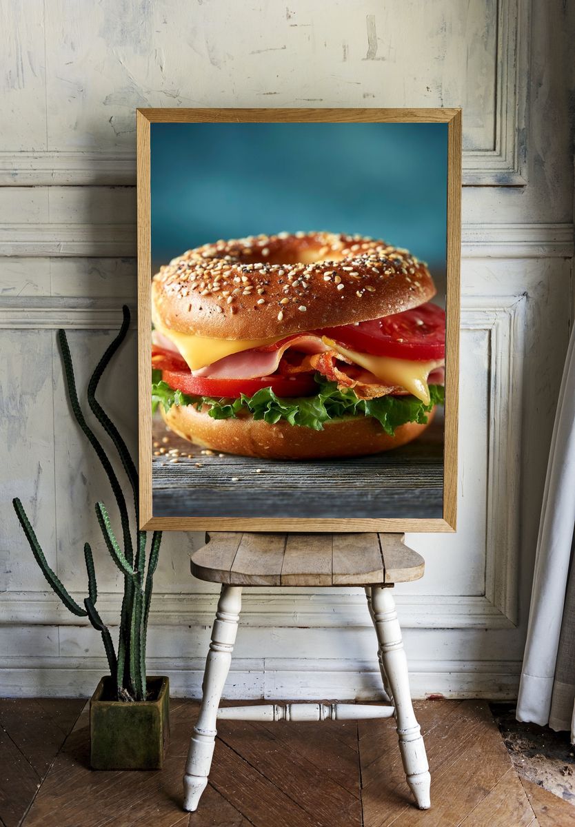Sesame Bagel Sandwich Food Print. — room view 1