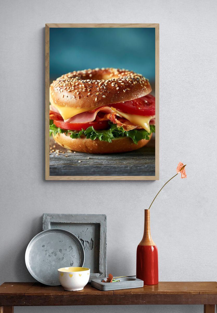 Sesame Bagel Sandwich Food Print. — room view 3
