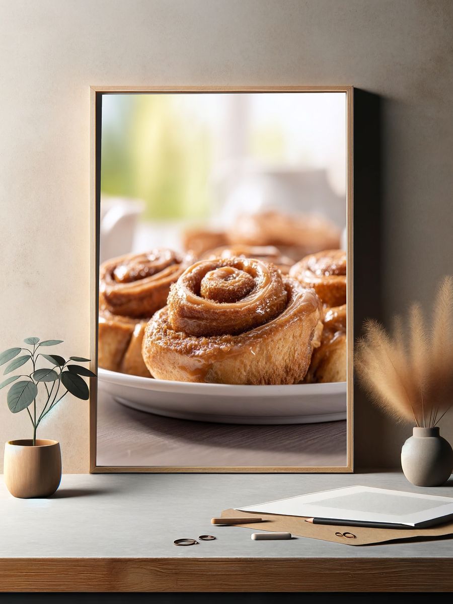 Cinnamon Rolls Food Photography Poster. — room view 2