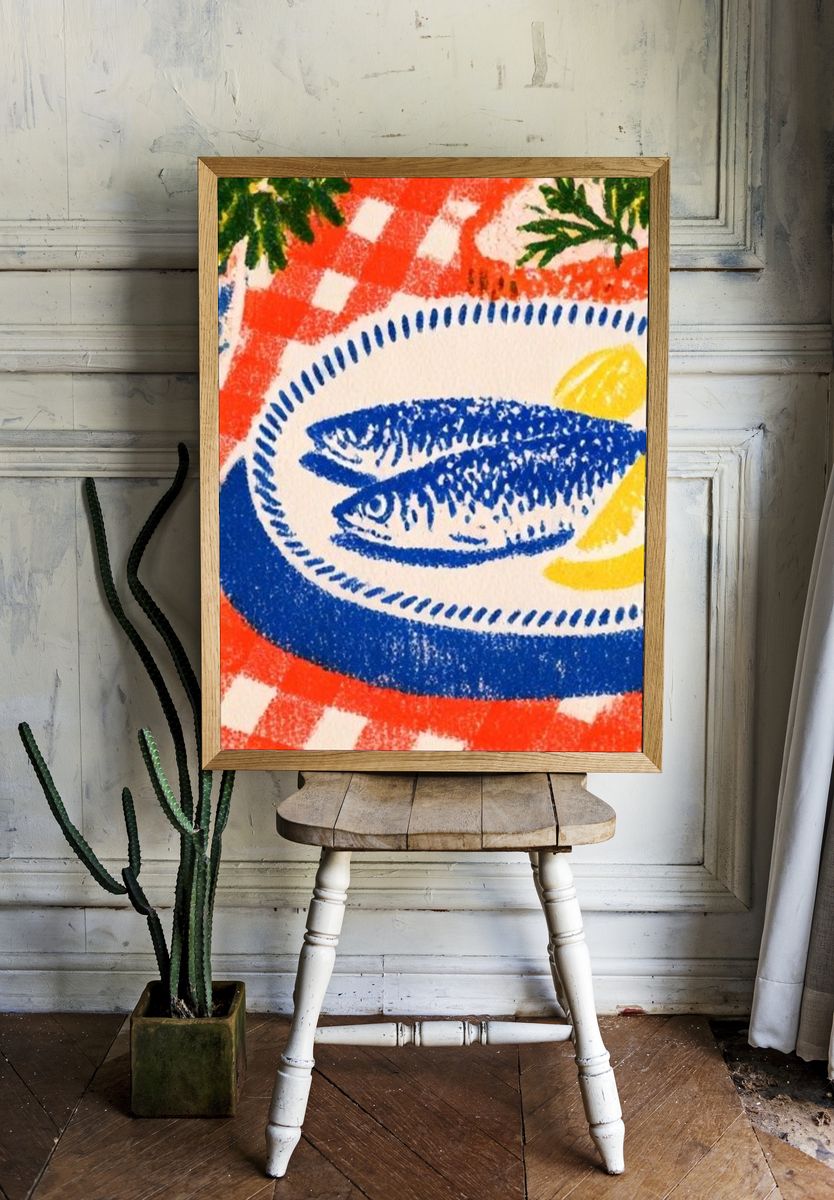 Blue Fish Still Life Illustration Poster. room preview