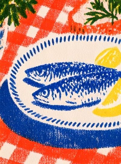 Blue Fish Still Life Illustration Poster.
