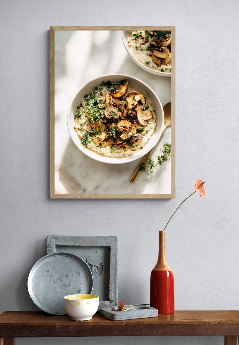 Mushroom Risotto Food Photography Poster. — room view 3