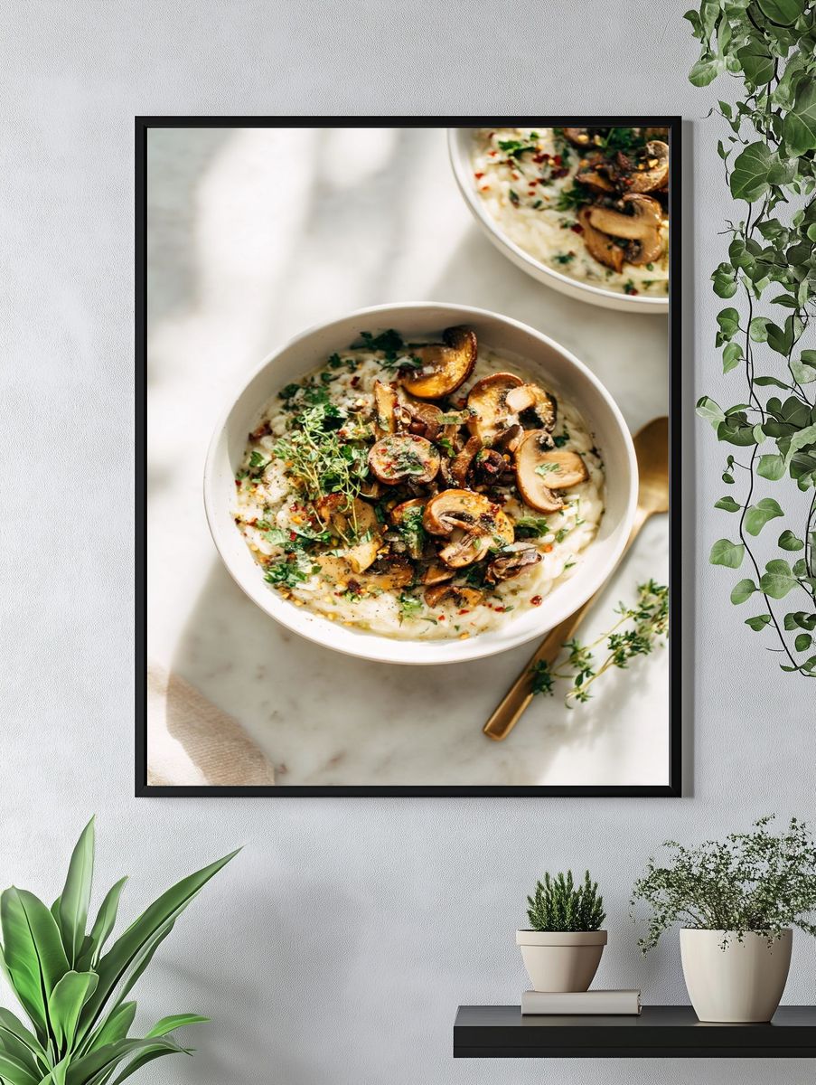 Mushroom Risotto Food Photography Poster. — room view 4
