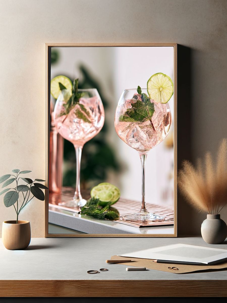 Pink Gin Cocktail Photography Poster. — room view 2