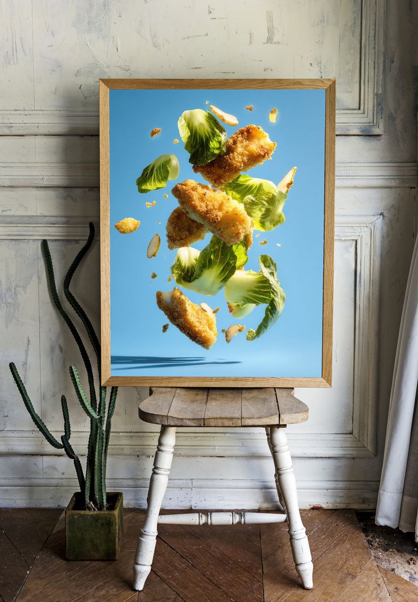 Floating Crispy Chicken Salad Poster. room preview