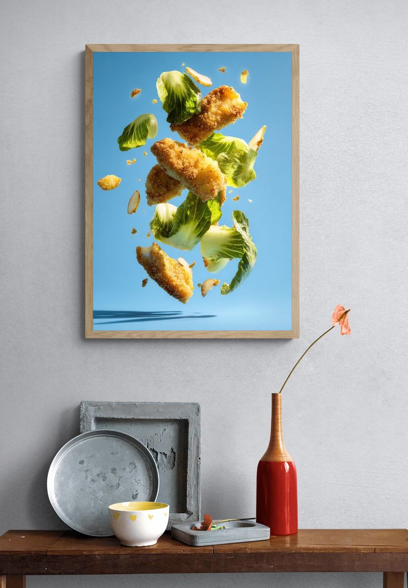 Floating Crispy Chicken Salad Poster. — room view 3