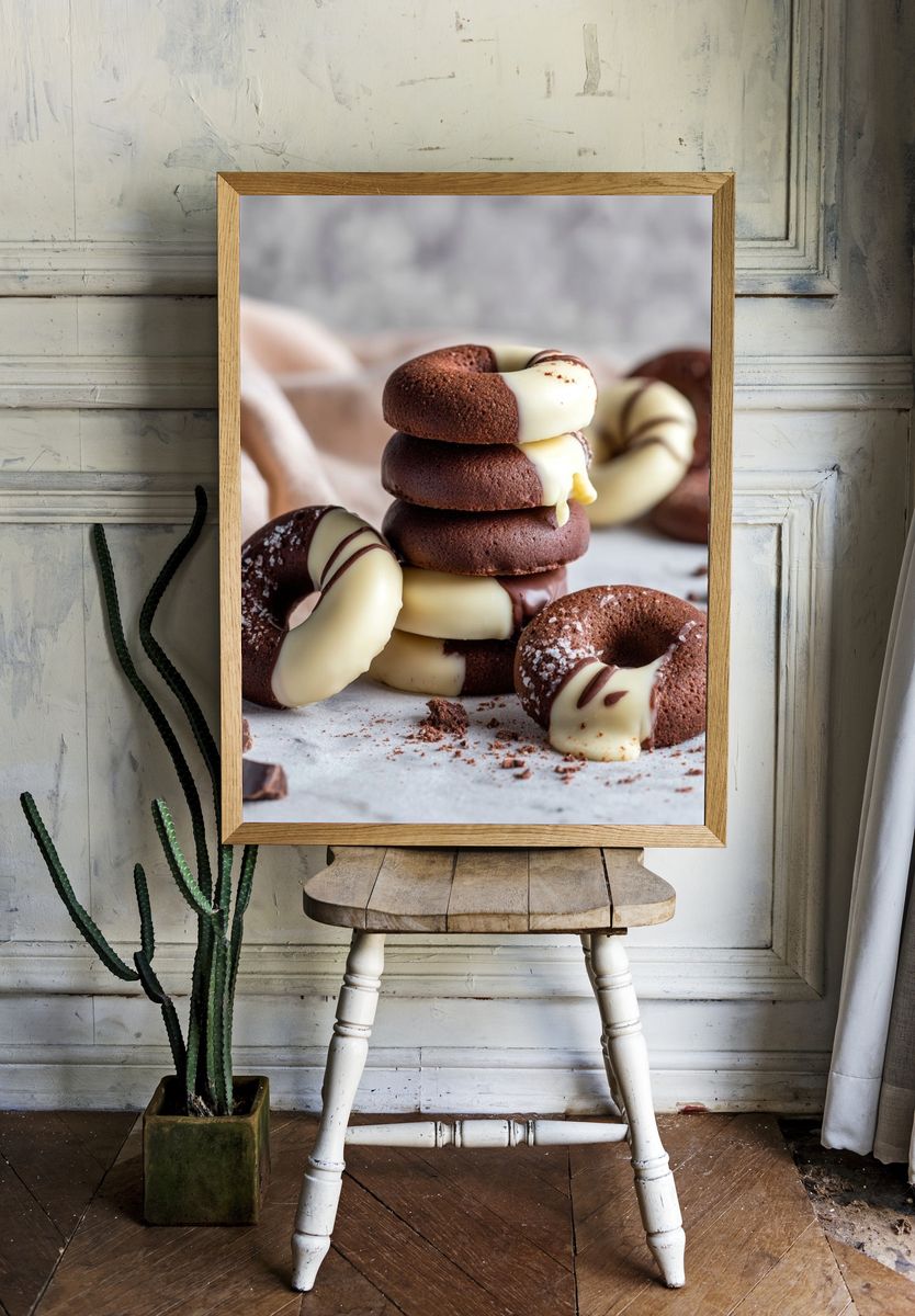 Chocolate Donuts Food Photography Poster. — room view 1