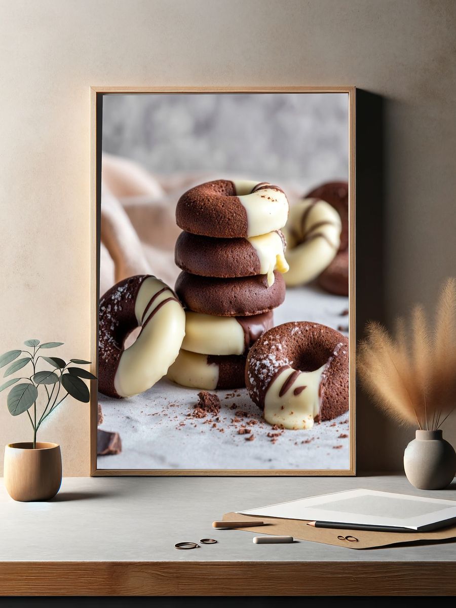 Chocolate Donuts Food Photography Poster. — room view 2