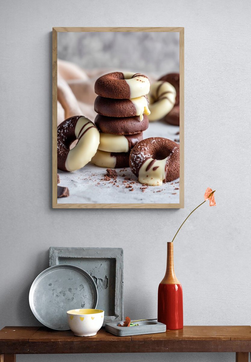 Chocolate Donuts Food Photography Poster. — room view 3