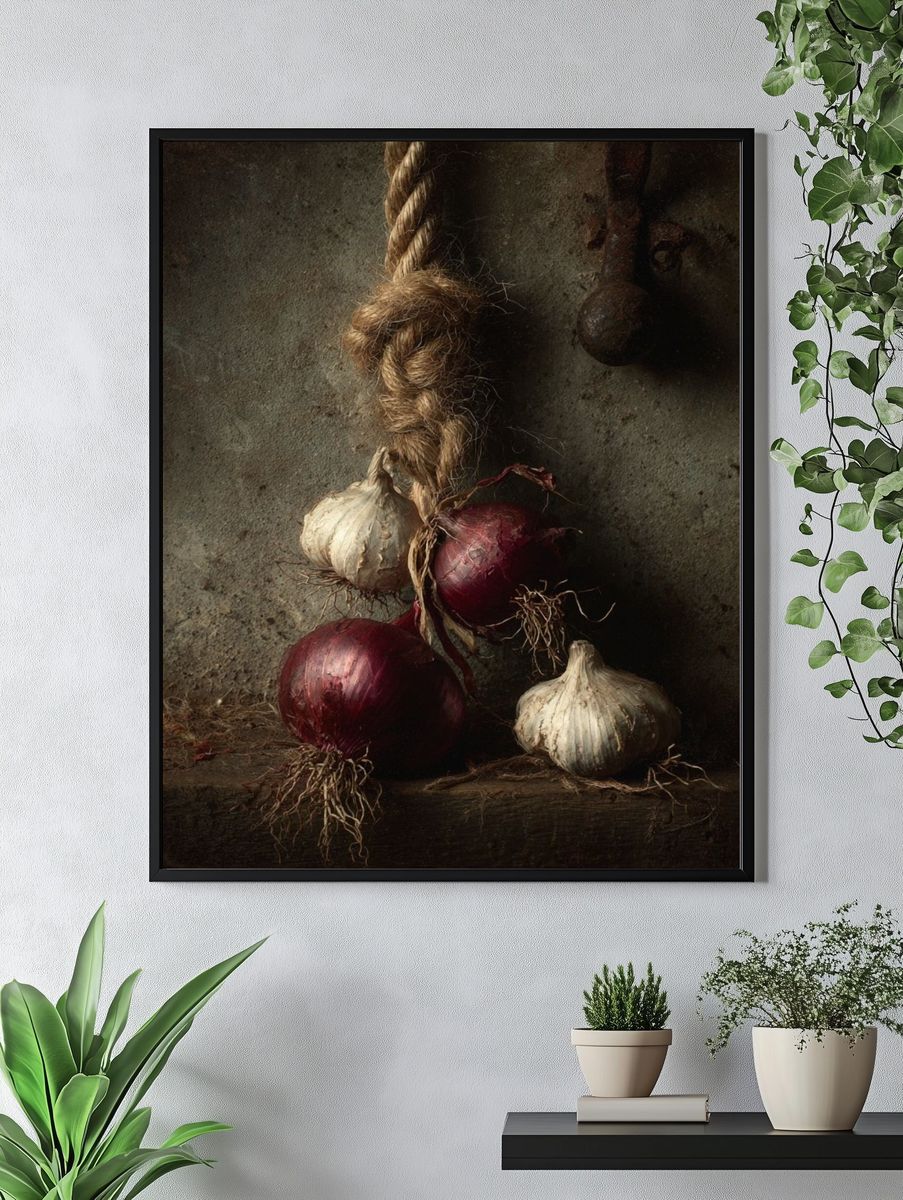 Rustic Garlic and Onions Still Life Print. — room view 4