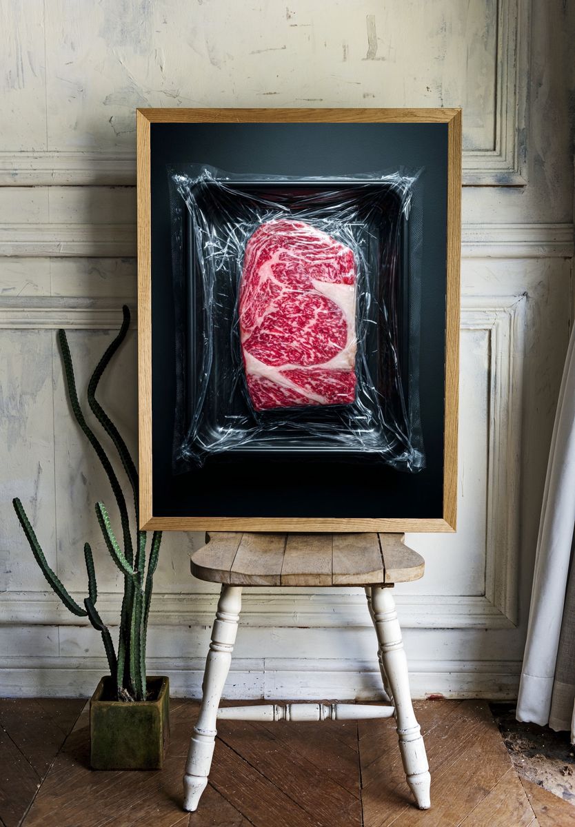 Vacuum-Sealed Steak Photography Poster. — room view 1