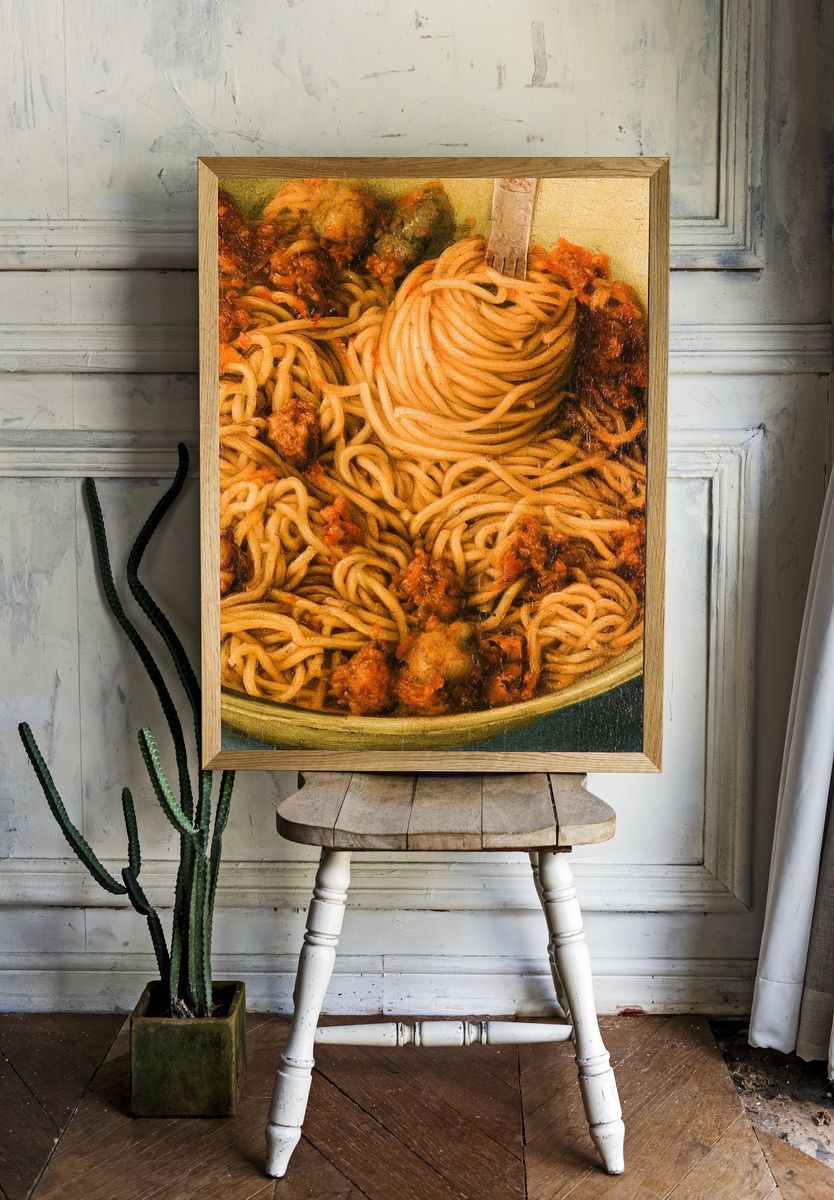 Spaghetti Bowl Still Life Print. room preview