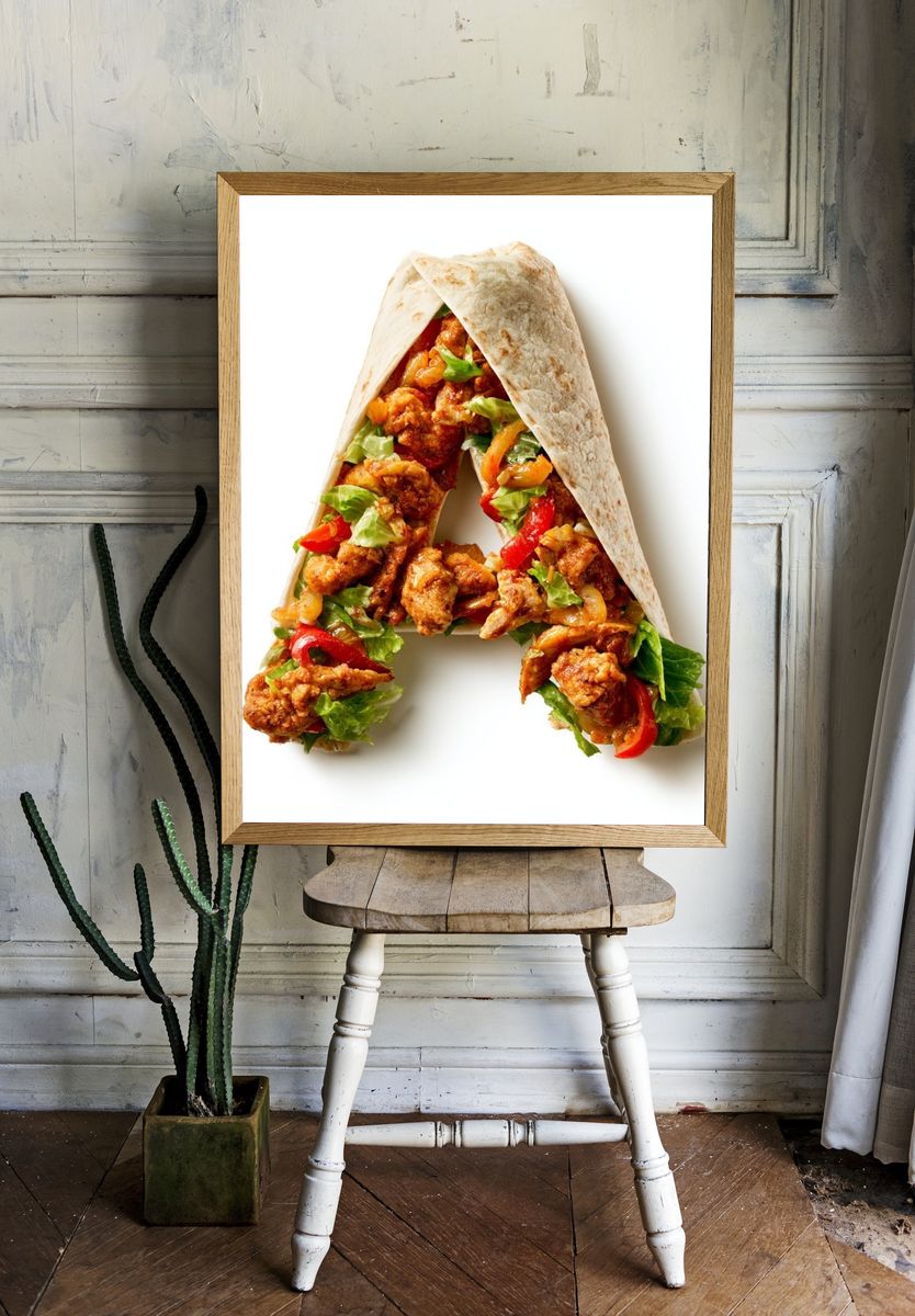 Chicken Wrap Letter A Food Print. — room view 1