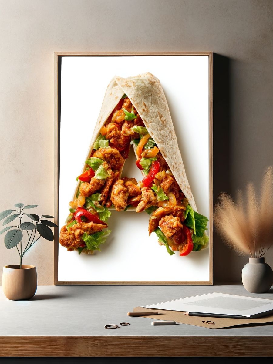 Chicken Wrap Letter A Food Print. — room view 2