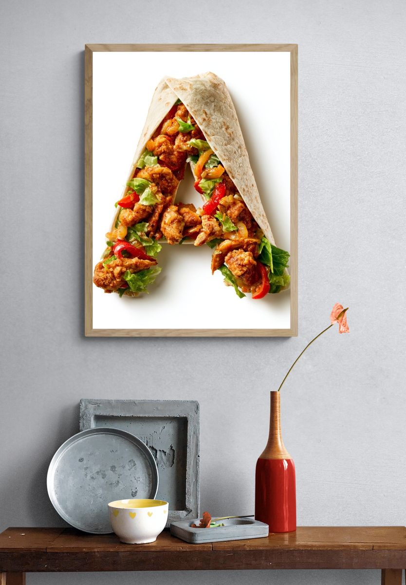 Chicken Wrap Letter A Food Print. — room view 3
