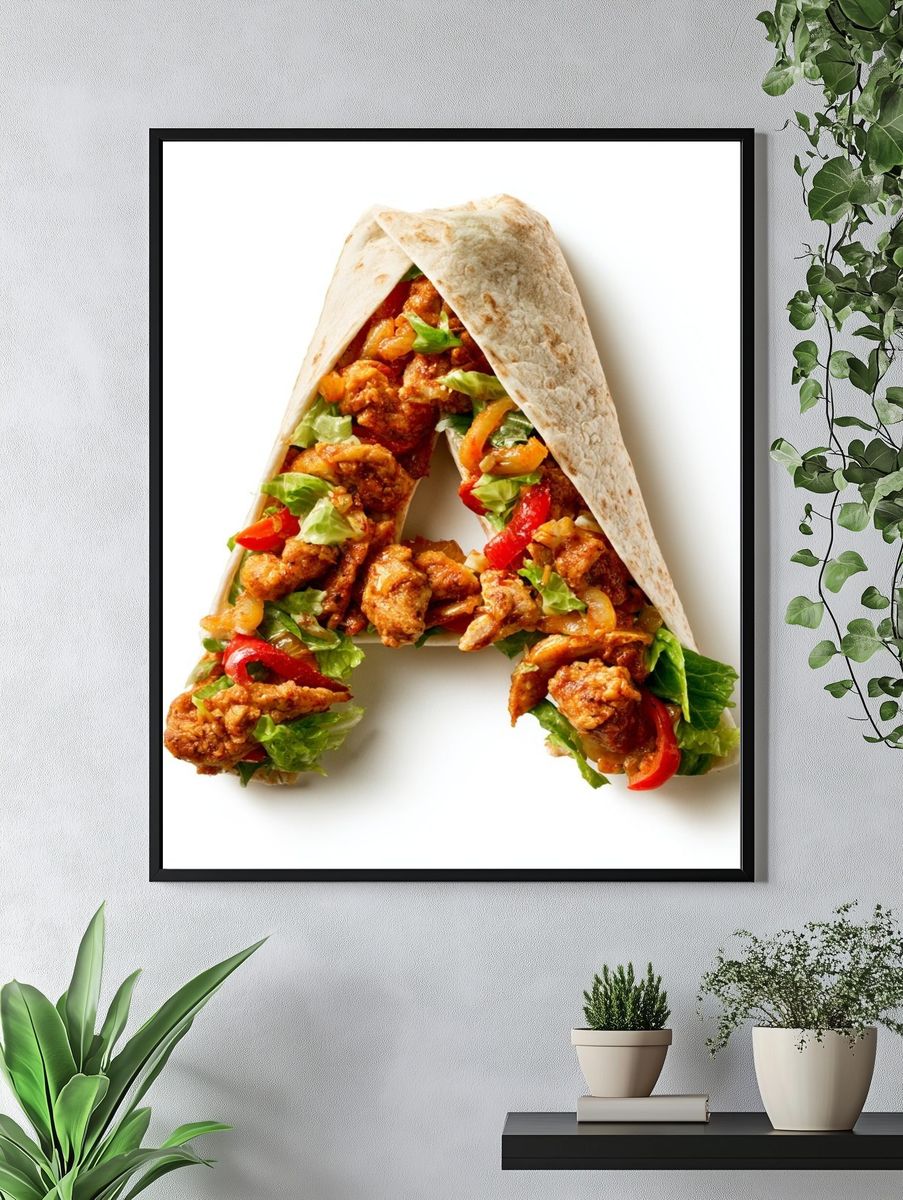 Chicken Wrap Letter A Food Print. — room view 4