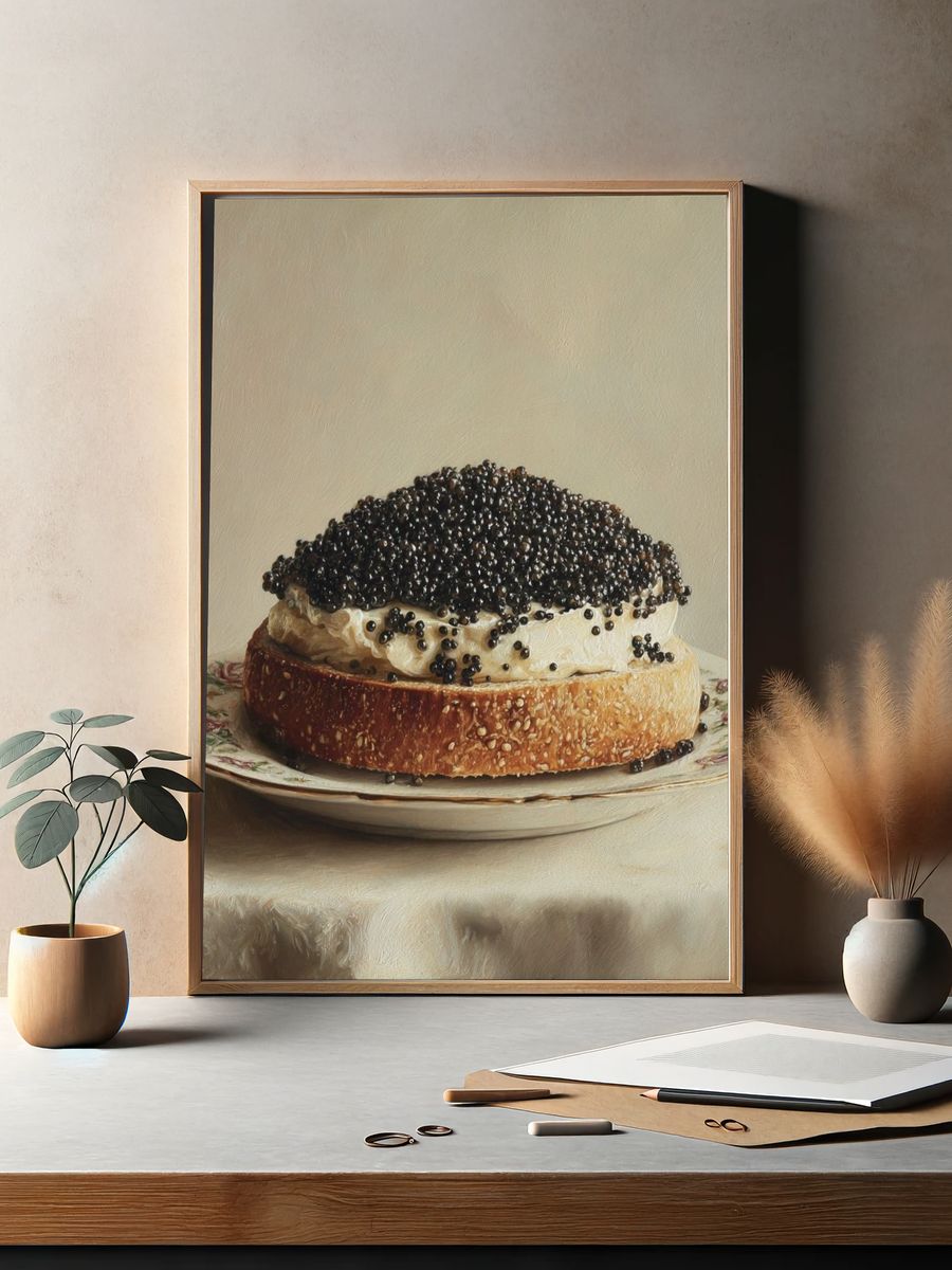 Caviar on Bread Still Life Print. — room view 2