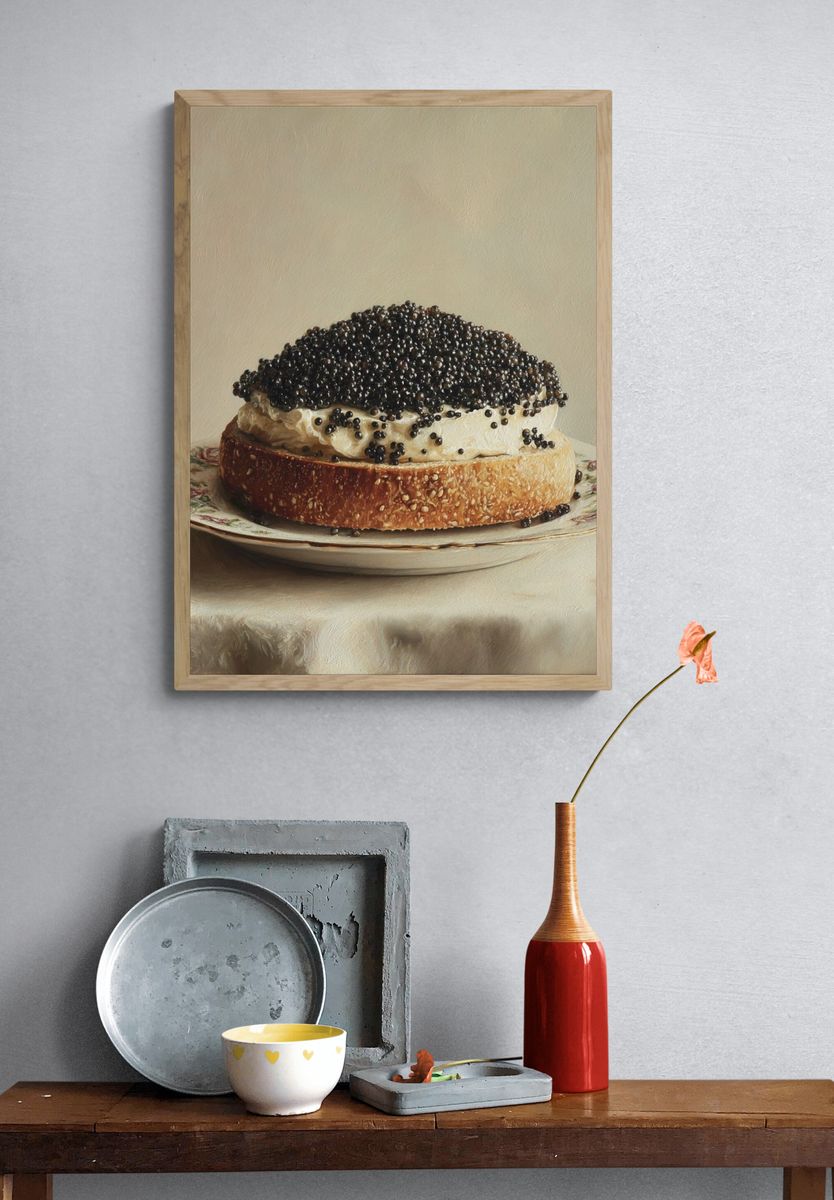 Caviar on Bread Still Life Print. — room view 3