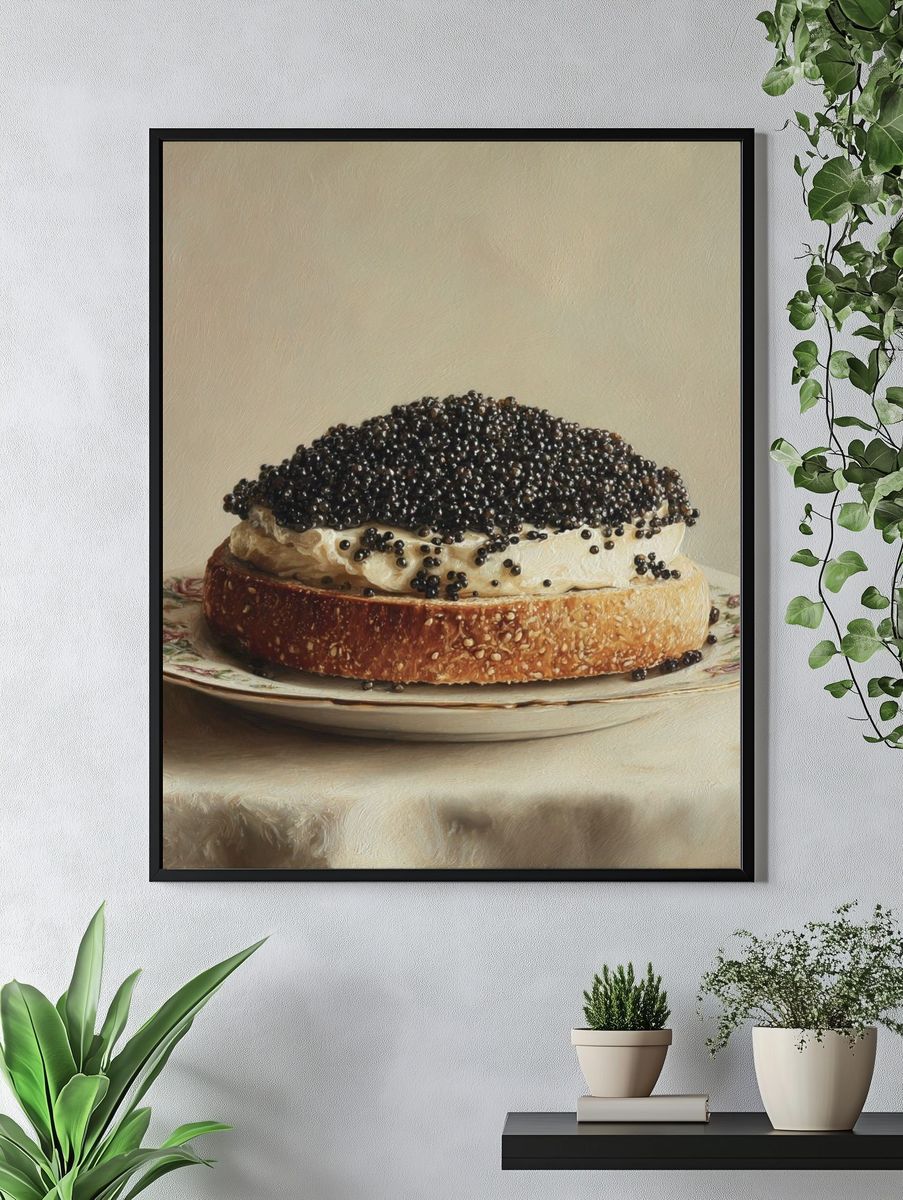 Caviar on Bread Still Life Print. — room view 4