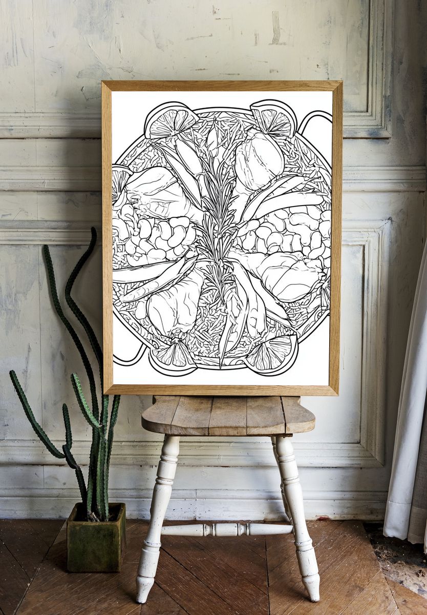 Herbal Citrus Paella Illustration Poster. — room view 1