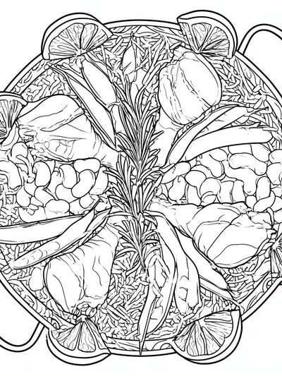Herbal Citrus Paella Illustration Poster. poster