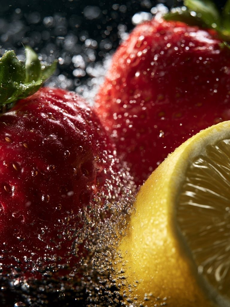 Strawberries and Lemon Splash Print. poster detail