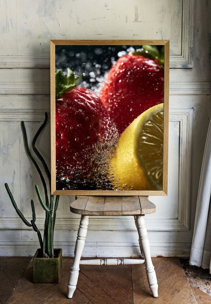 Strawberries and Lemon Splash Print. room preview