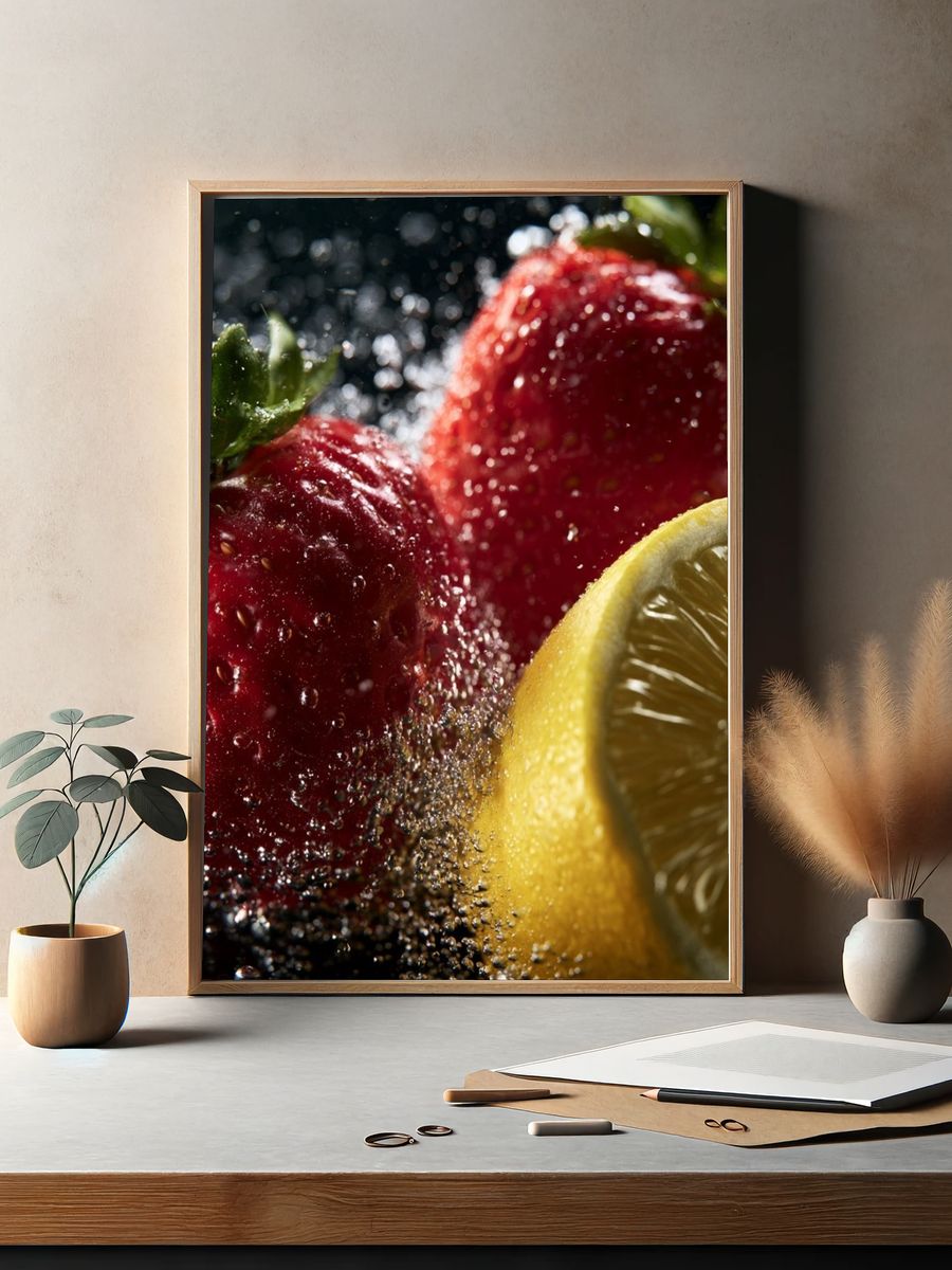 Strawberries and Lemon Splash Print. — room view 2