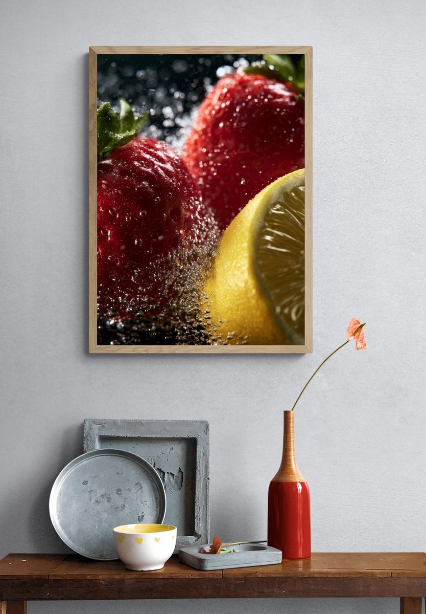 Strawberries and Lemon Splash Print. — room view 3