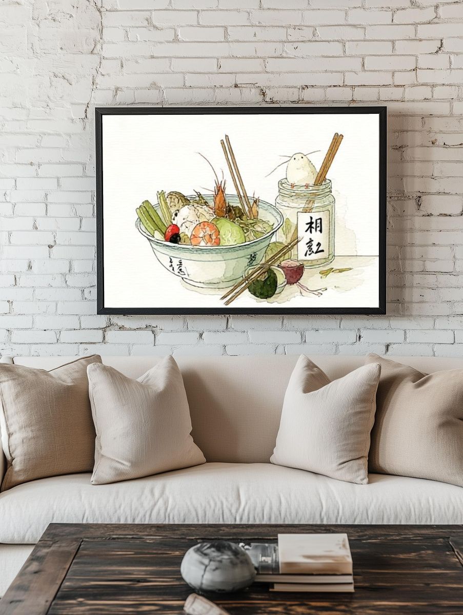 Japanese Noodle Bowl Watercolor Print. — room view 1