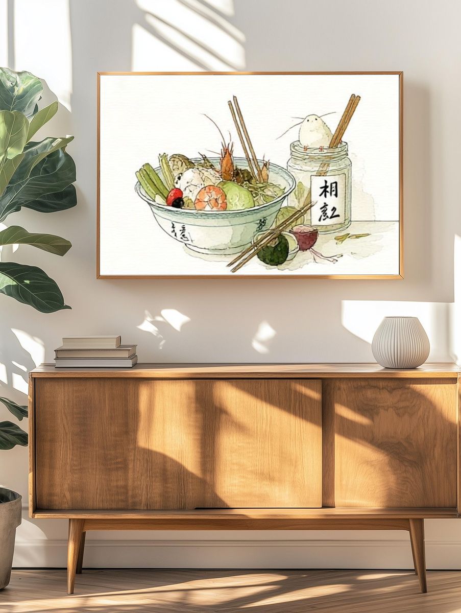 Japanese Noodle Bowl Watercolor Print. — room view 3