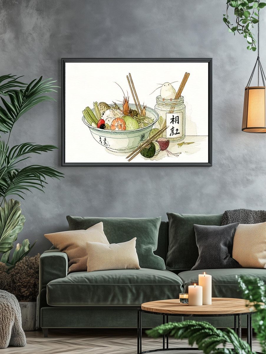 Japanese Noodle Bowl Watercolor Print. — room view 4