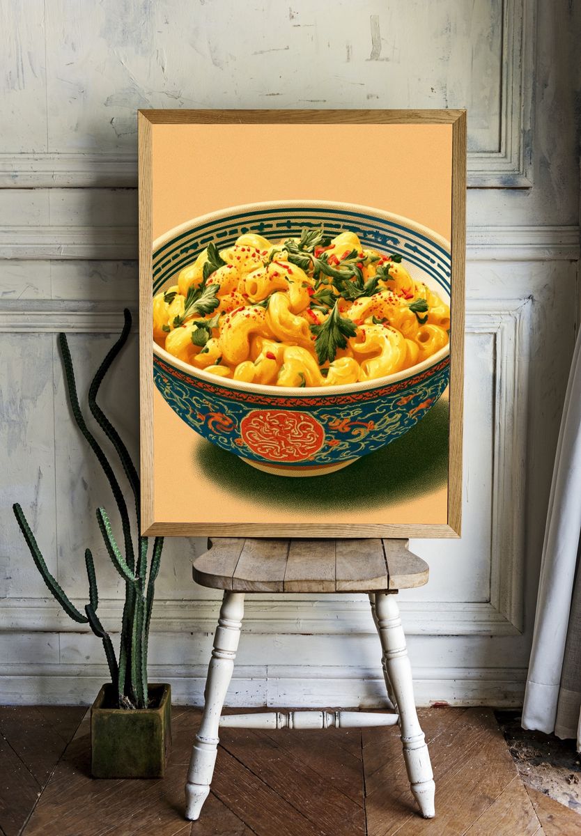 Gilded Pasta Bowl Illustration Poster. room preview
