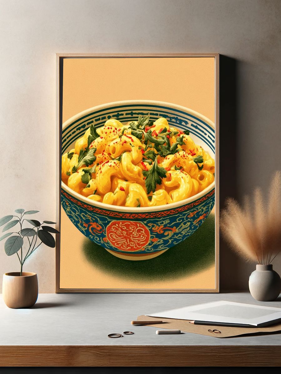 Gilded Pasta Bowl Illustration Poster. — room view 2