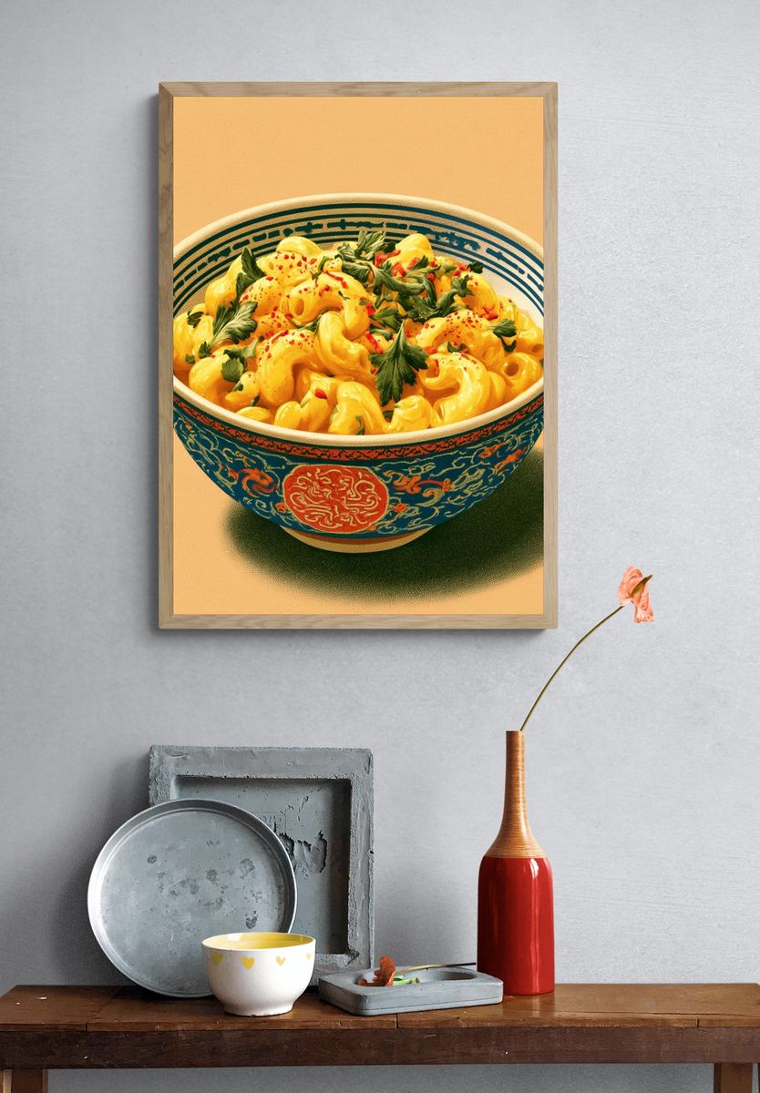 Gilded Pasta Bowl Illustration Poster. — room view 3