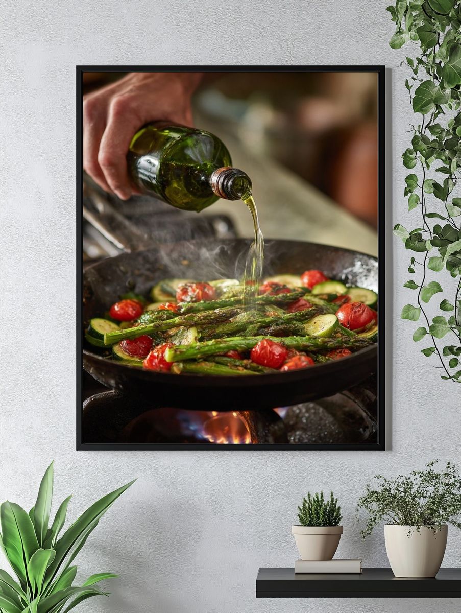 Olive Oil Sizzle Kitchen Photography Poster. — room view 4