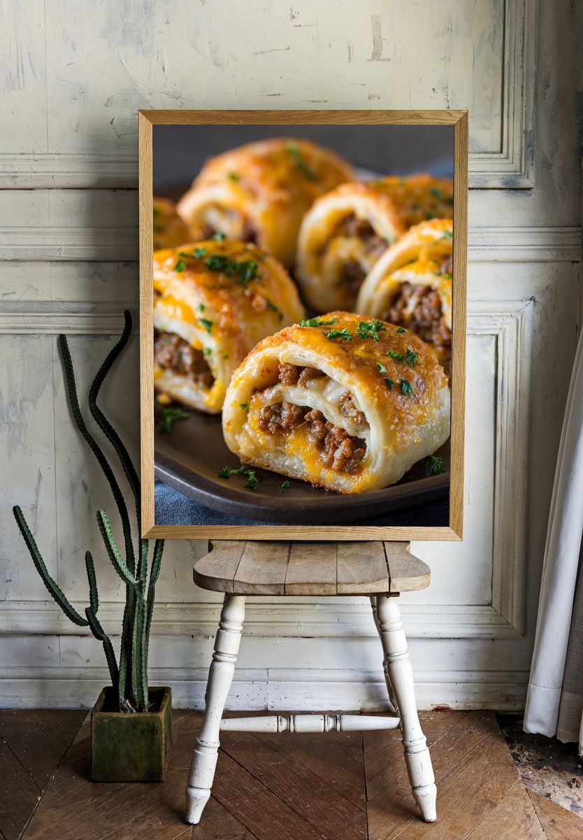 Cheesy Beef Pastry Rolls Print. — room view 1