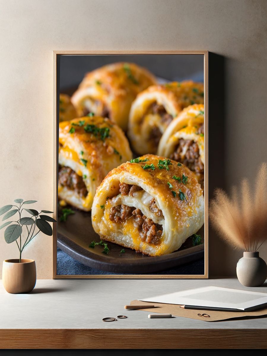 Cheesy Beef Pastry Rolls Print. — room view 2