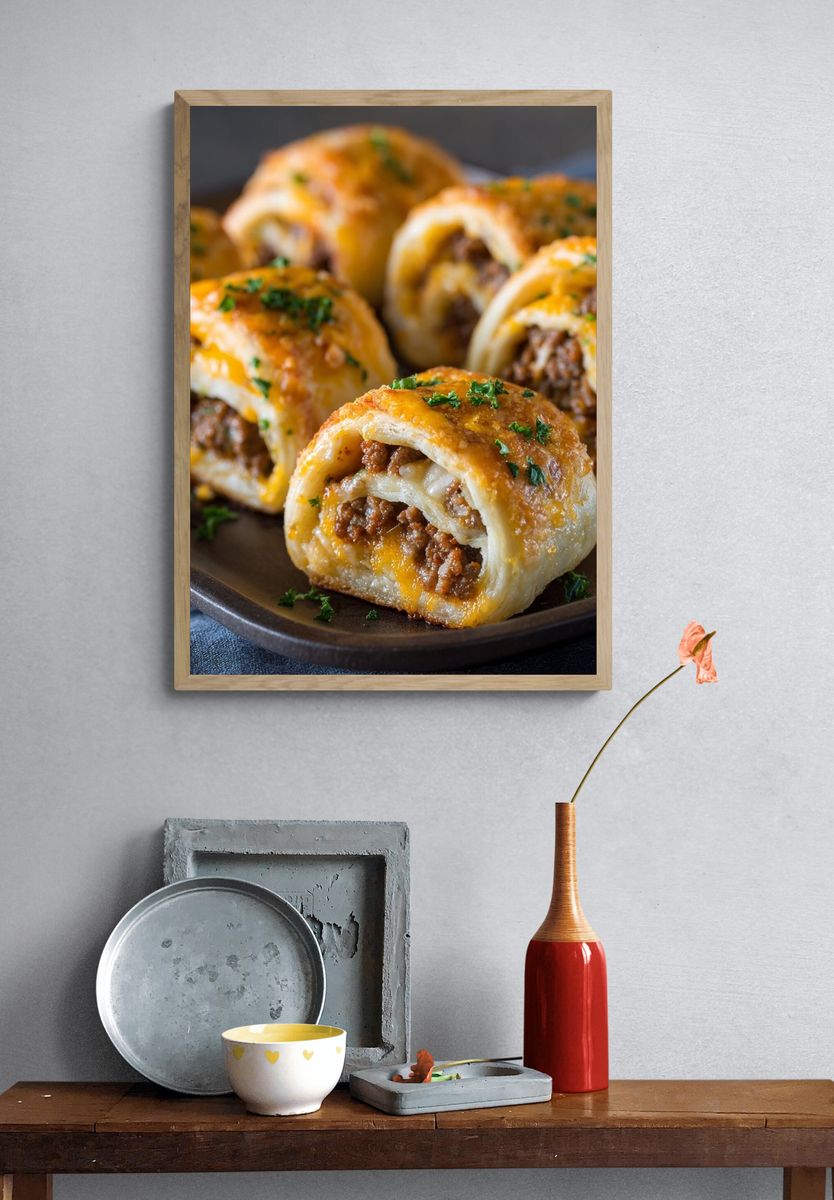 Cheesy Beef Pastry Rolls Print. — room view 3