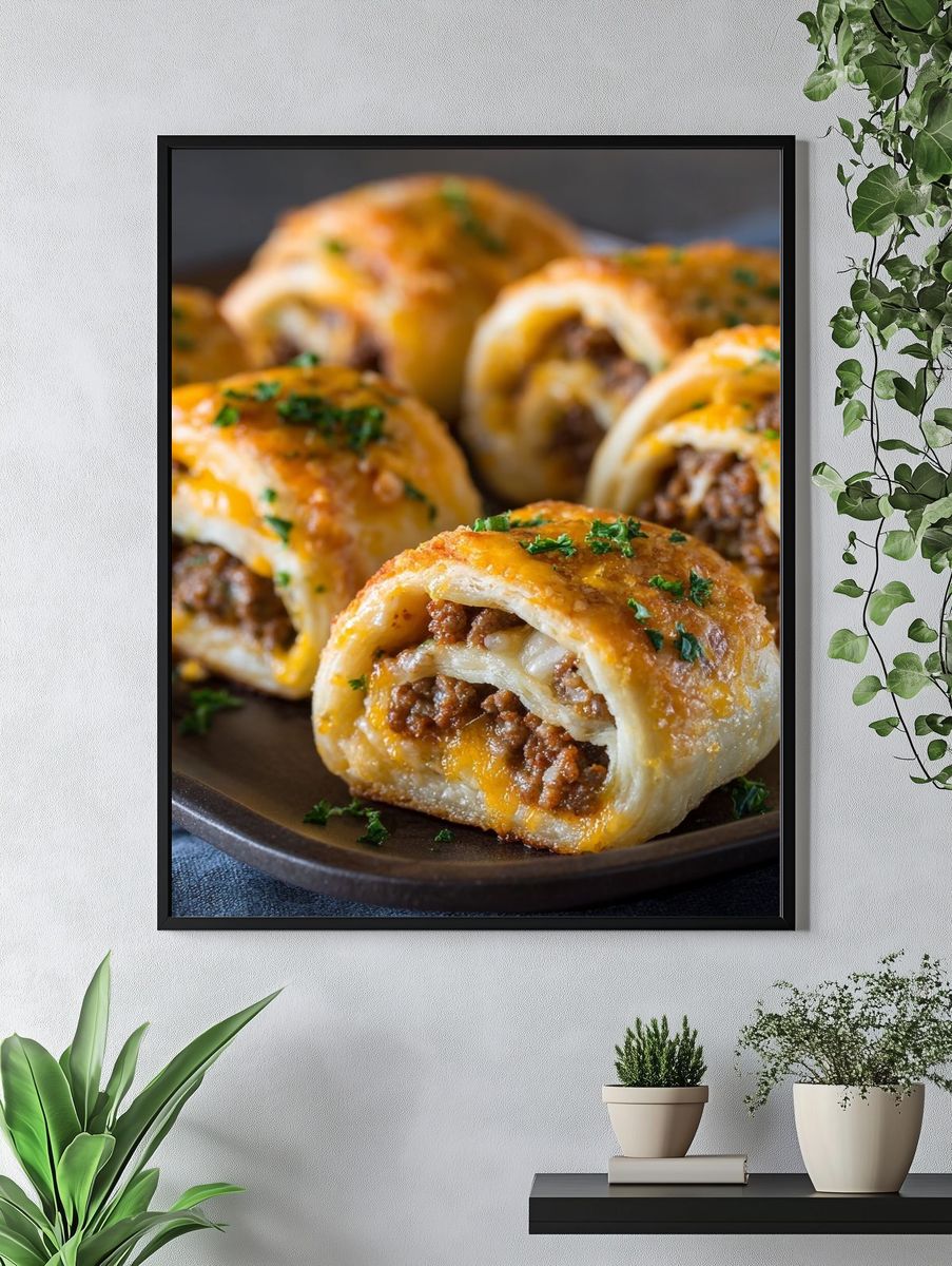 Cheesy Beef Pastry Rolls Print. — room view 4