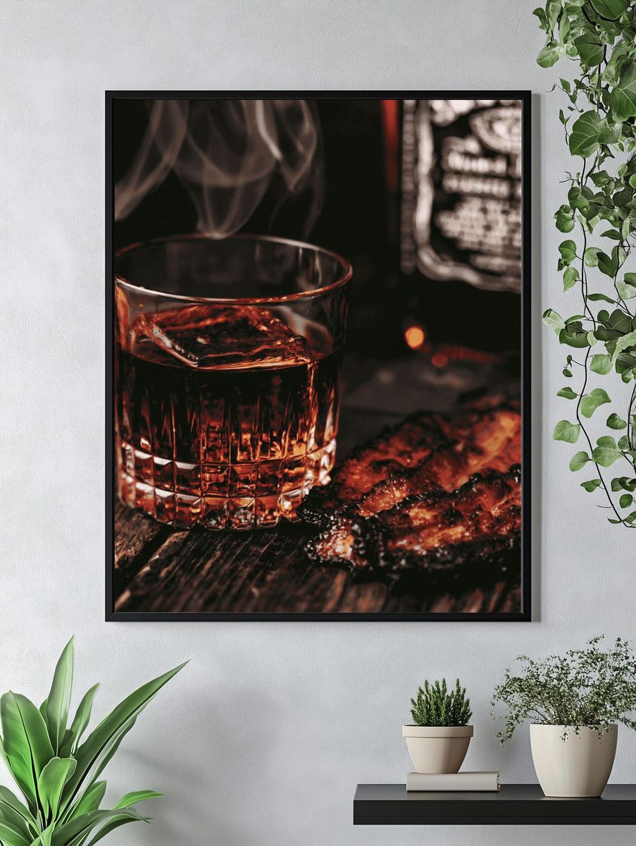 Whiskey and Steak Still Life Poster. — room view 4