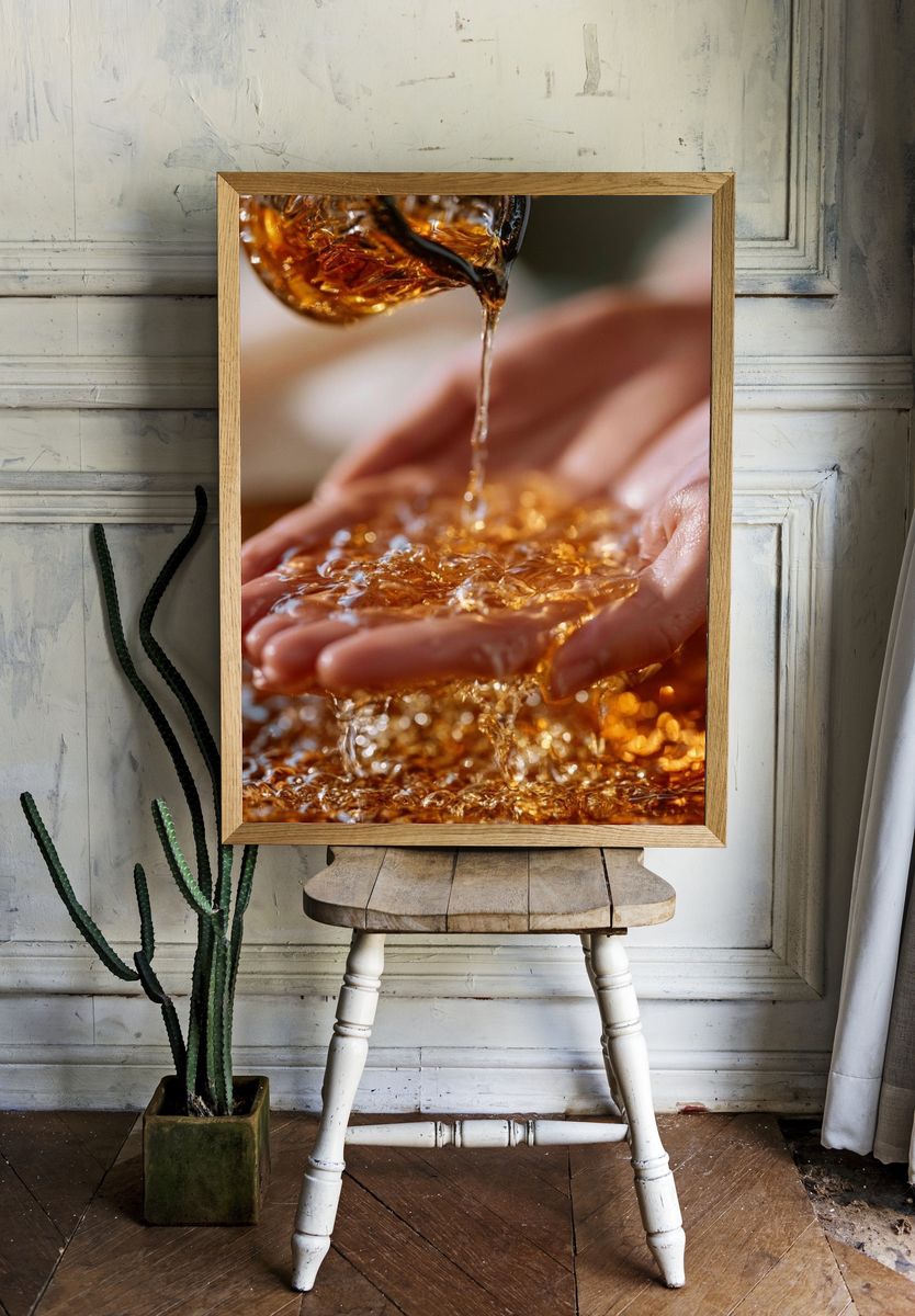 Golden Honey Pour Photography Poster. room preview