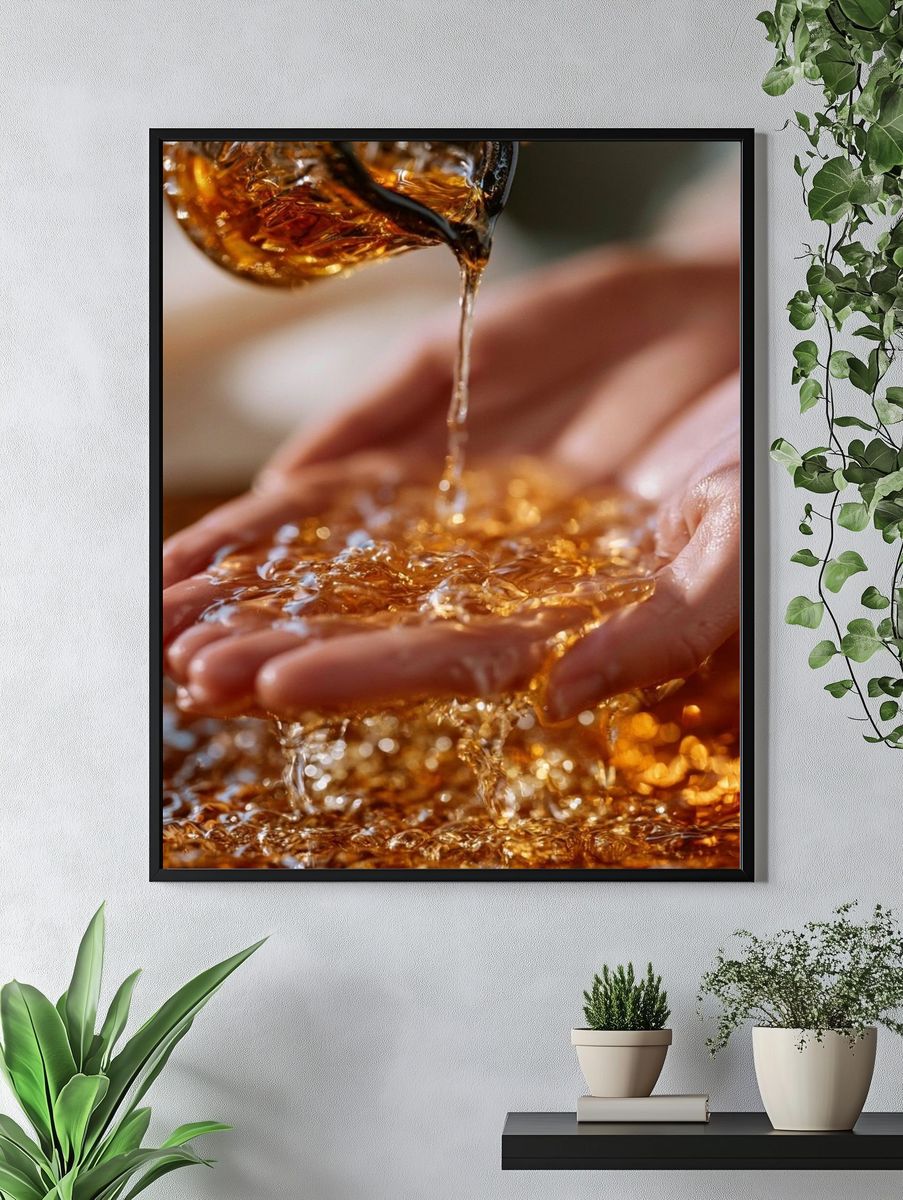 Golden Honey Pour Photography Poster. — room view 4