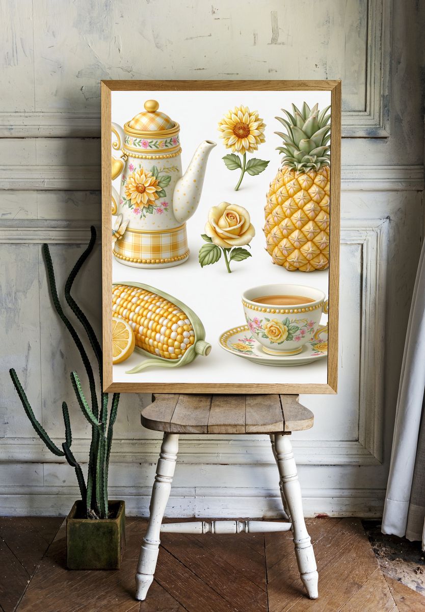 Sunlit Cottagecore Still Life Print. room preview
