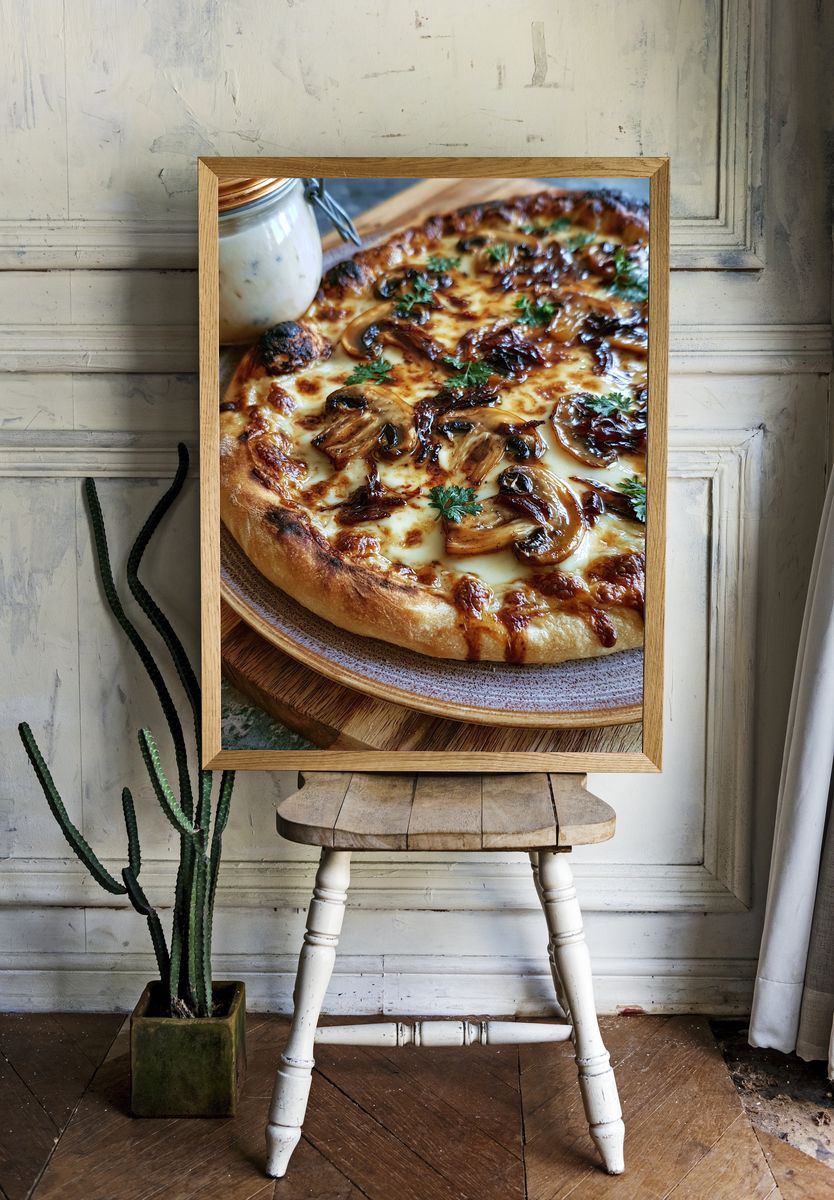 Mushroom Pizza Food Photography Poster. room preview