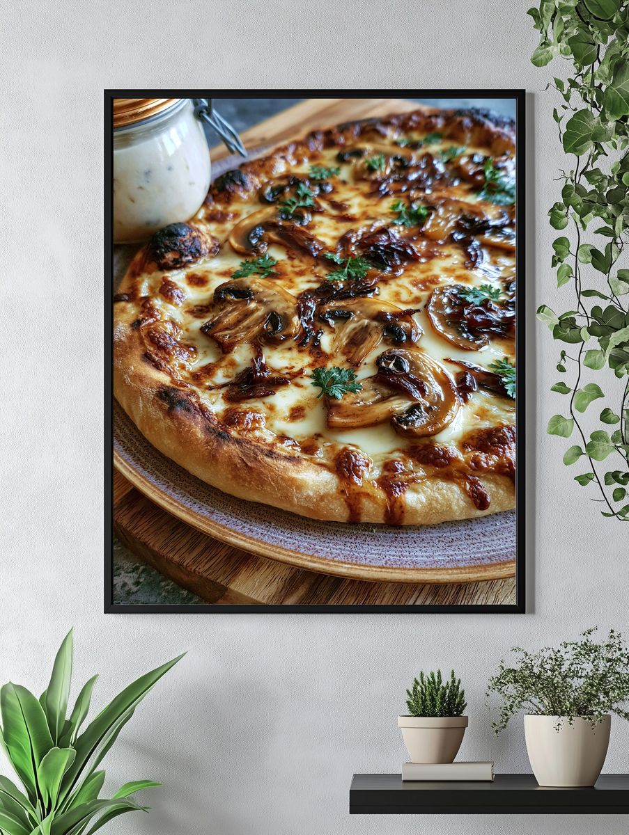 Mushroom Pizza Food Photography Poster. — room view 4